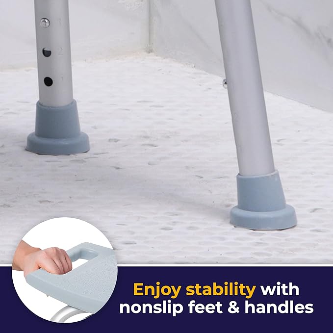 Shower Chair with Back for Post-Op Bathing — Adjustable Height, Non-Slip Feet & Drainage Seat by Drive Medical
