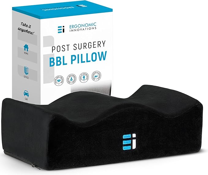 BBL Recovery Pillow for Sitting — Post-Surgery Off-Loading Cushion with Dual-Layer Support, Non-Slip Base, Washable Cover &amp; Travel Bag