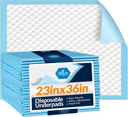 Disposable Underpads 23&quot; x 36&quot; (25-Count) — Soft, Super-Absorbent Bed &amp; Chair Protectors for Post-Op Hygiene