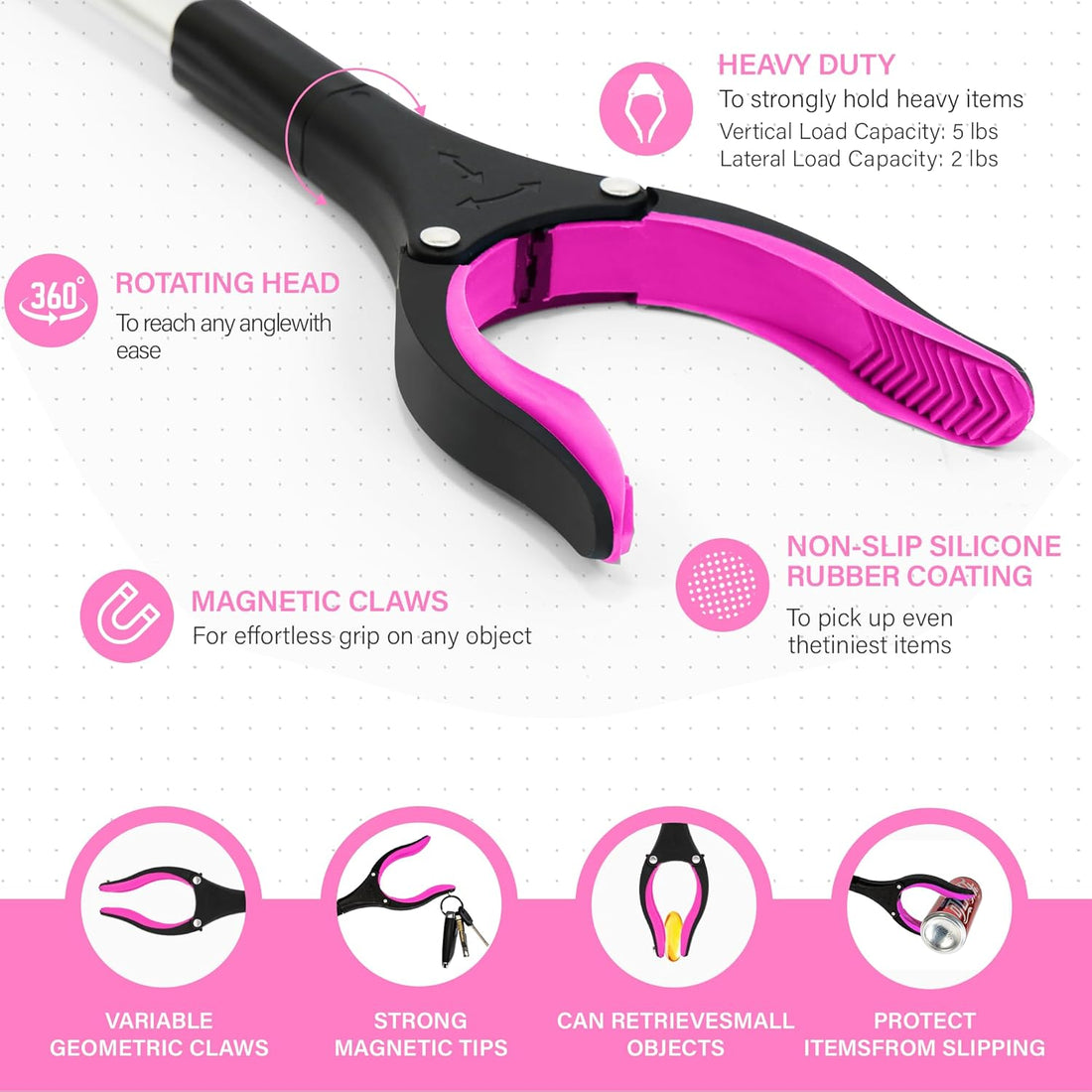 32&quot; Reacher Grabber with Rotating Head &amp; Magnetic Tip — Lightweight Aluminum Post-Op Reach Aid for Home &amp; Travel
