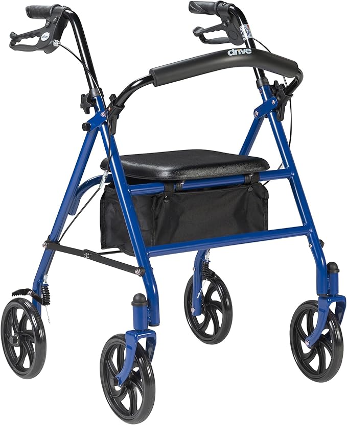 Post-Op 4-Wheel Rollator with Padded Seat — Height-Adjustable Walker, 7.5&quot; Wheels, Removable Backrest, Under-Seat Pouch