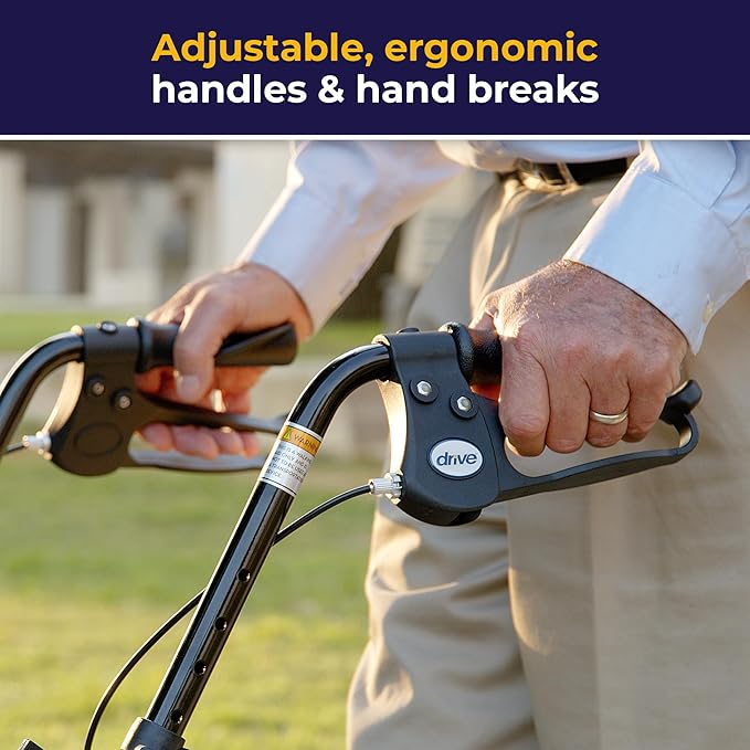 Post-Op 4-Wheel Rollator with Padded Seat — Height-Adjustable Walker, 7.5&quot; Wheels, Removable Backrest, Under-Seat Pouch