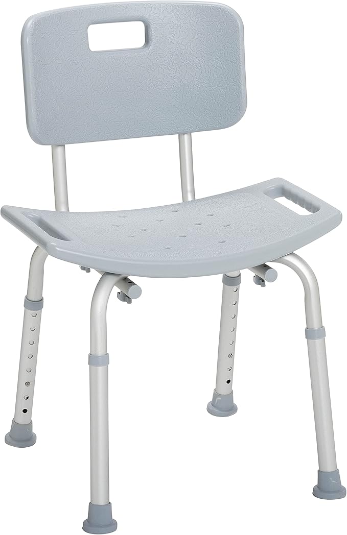 Shower Chair with Back for Post-Op Bathing — Adjustable Height, Non-Slip Feet &amp; Drainage Seat by Drive Medical