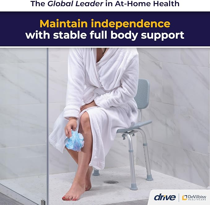 Shower Chair with Back for Post-Op Bathing — Adjustable Height, Non-Slip Feet &amp; Drainage Seat by Drive Medical