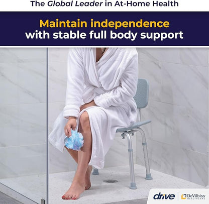 Shower Chair with Back for Post-Op Bathing — Adjustable Height, Non-Slip Feet &amp; Drainage Seat by Drive Medical