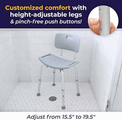 Shower Chair with Back for Post-Op Bathing — Adjustable Height, Non-Slip Feet &amp; Drainage Seat by Drive Medical