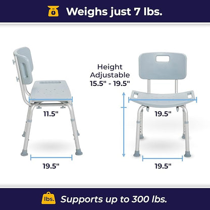 Shower Chair with Back for Post-Op Bathing — Adjustable Height, Non-Slip Feet &amp; Drainage Seat by Drive Medical