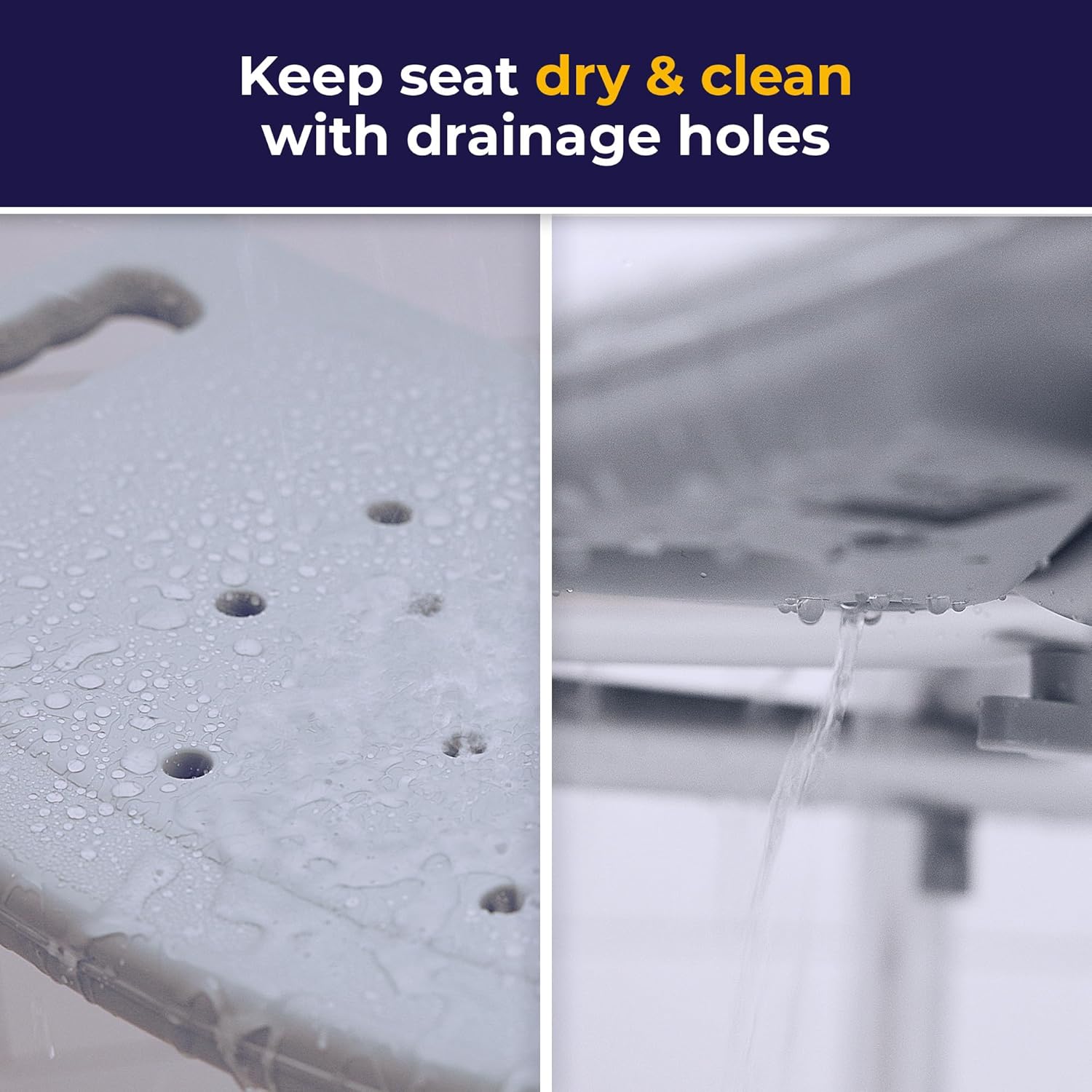 Shower Chair with Back for Post-Op Bathing — Adjustable Height, Non-Slip Feet &amp; Drainage Seat by Drive Medical