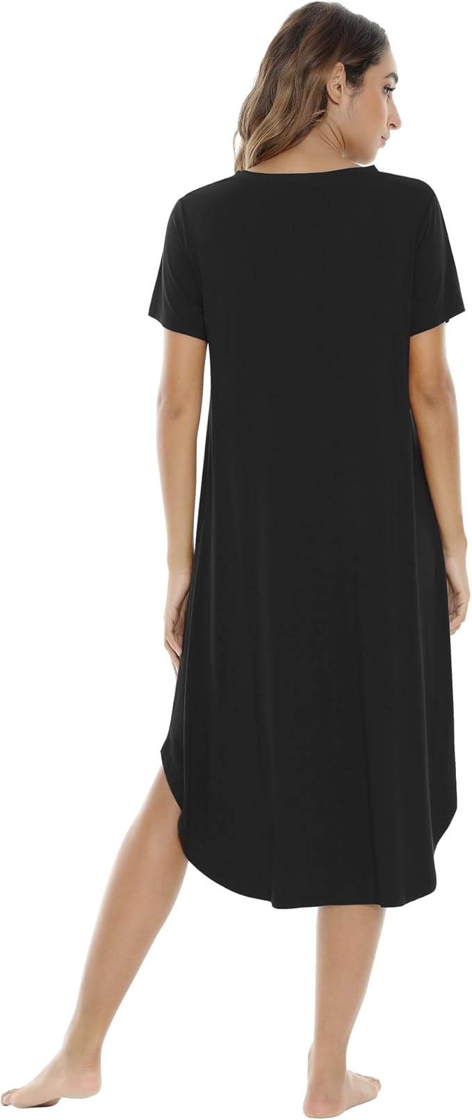 Women’s Nightgown, Viscose from Bamboo, V-Neck Short-Sleeve Nightshirt